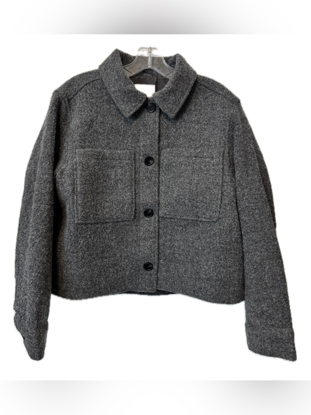 H&M Wool Blend Cropped Jacket Gray Button Front Overshirt Shacket NWT Size S